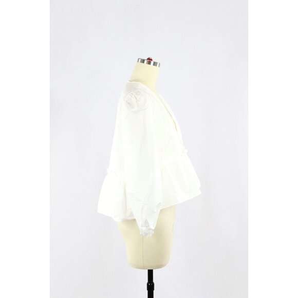 Aritzia SUNDAY BEST Jinx White Taffeta V-Neck Babydoll Peplum Blouse, Size M - Picture 2 of 13